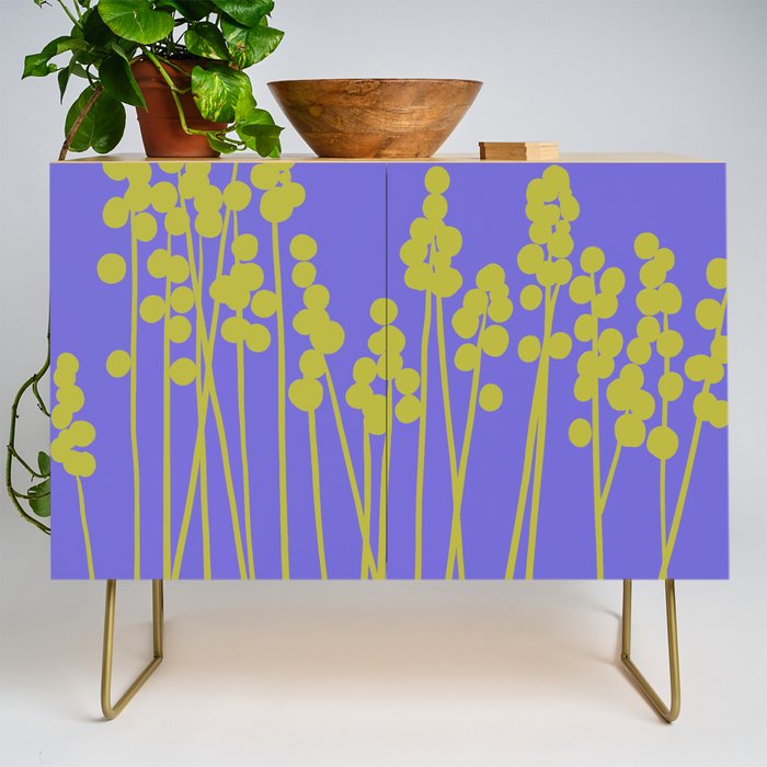 Hello Spring! Baby Green Retro Plants on Summer Purple Lilac #decor #society6 #buyart Credenza Gallery Image 1