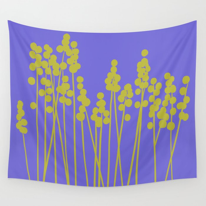 Hello Spring! Baby Green Retro Plants on Summer Purple Lilac #decor #society6 #buyart Wall Tapestry Gallery Image 4