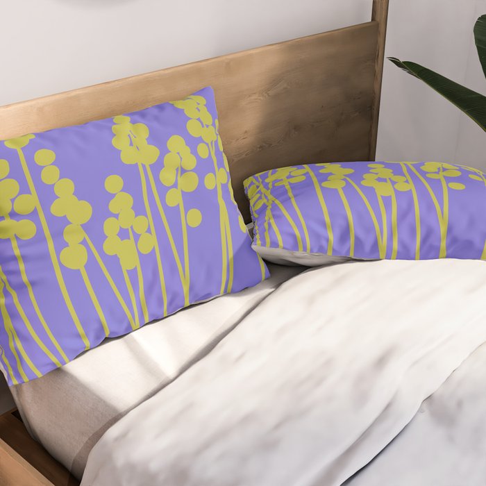 Hello Spring! Baby Green Retro Plants on Summer Purple Lilac #decor #society6 #buyart Pillow Sham Gallery Image 2