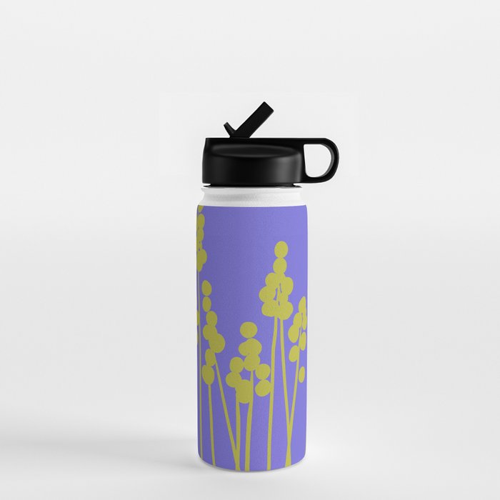 Hello Spring! Baby Green Retro Plants on Summer Purple Lilac #decor #society6 #buyart Water Bottle Gallery Image 1