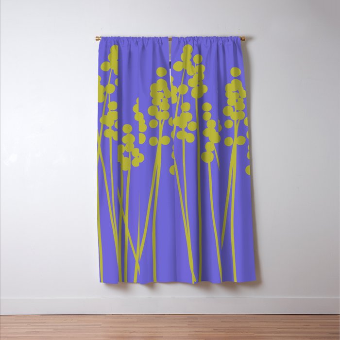 Hello Spring! Baby Green Retro Plants on Summer Purple Lilac #decor #society6 #buyart Window Curtain Gallery Image 3