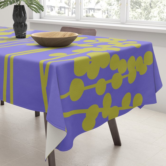 Hello Spring! Baby Green Retro Plants on Summer Purple Lilac #decor #society6 #buyart Tablecloth Gallery Image 3