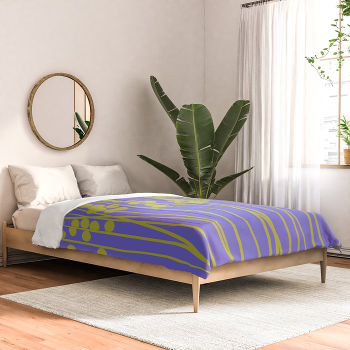 Hello Spring! Baby Green Retro Plants on Summer Purple Lilac #decor #society6 #buyart Comforter Gallery Image 2