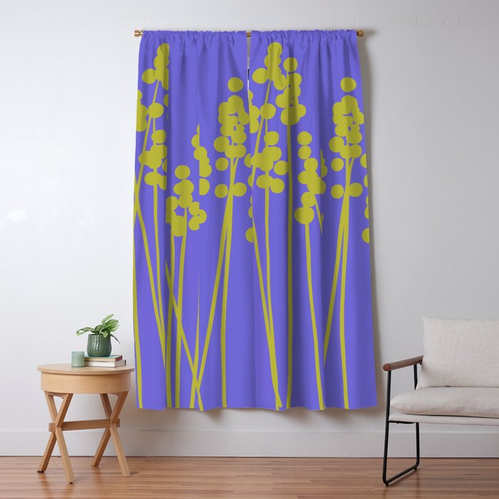 Hello Spring! Baby Green Retro Plants on Summer Purple Lilac #decor #society6 #buyart Window Curtain Gallery Image 1