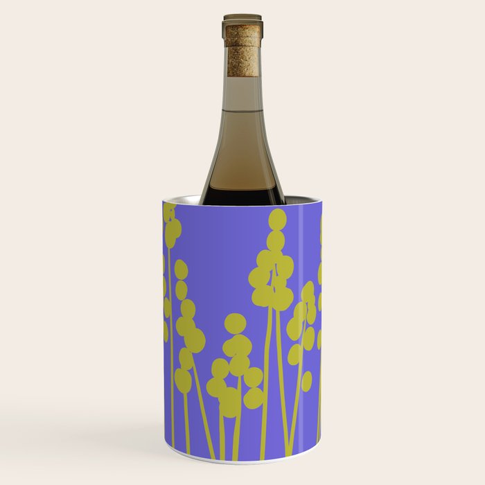 Hello Spring! Baby Green Retro Plants on Summer Purple Lilac #decor #society6 #buyart Wine Chiller Gallery Image 1
