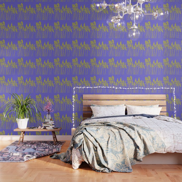 Hello Spring! Baby Green Retro Plants on Summer Purple Lilac #decor #society6 #buyart Wallpaper Gallery Image 1