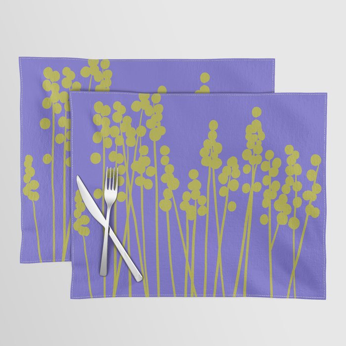 Hello Spring! Baby Green Retro Plants on Summer Purple Lilac #decor #society6 #buyart Placemat Gallery Image 1
