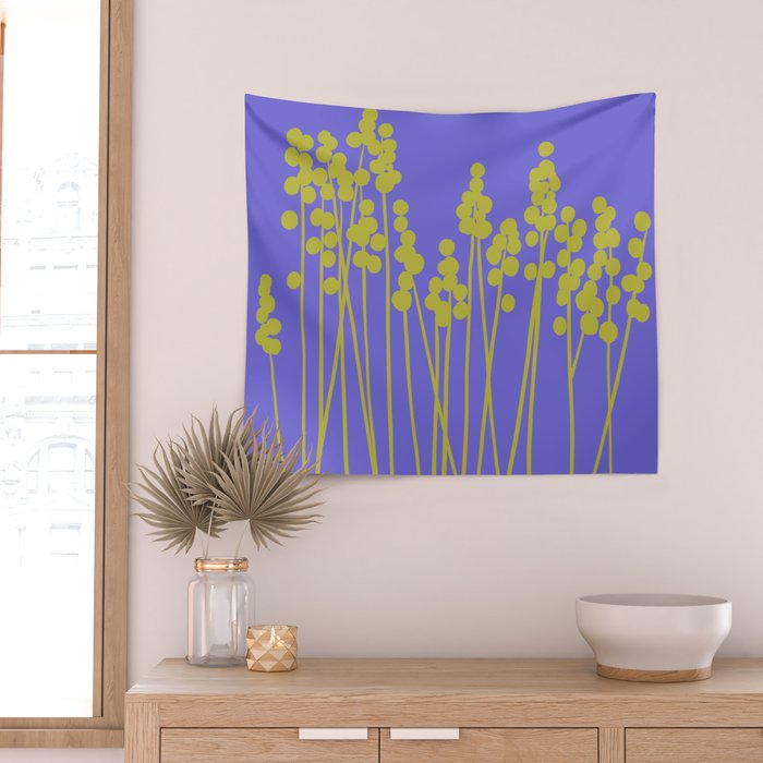Hello Spring! Baby Green Retro Plants on Summer Purple Lilac #decor #society6 #buyart Wall Tapestry Gallery Image 2