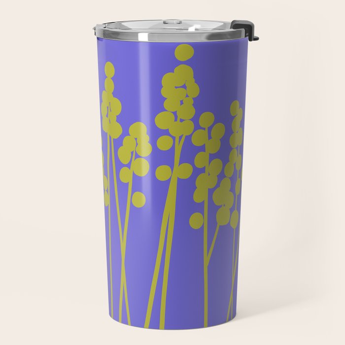 Hello Spring! Baby Green Retro Plants on Summer Purple Lilac #decor #society6 #buyart Travel Mug Gallery Image 2