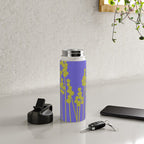 Hello Spring! Baby Green Retro Plants on Summer Purple Lilac #decor #society6 #buyart Water Bottle Gallery Image 4