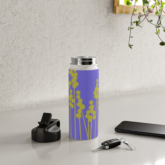 Hello Spring! Baby Green Retro Plants on Summer Purple Lilac #decor #society6 #buyart Water Bottle Gallery Image 4