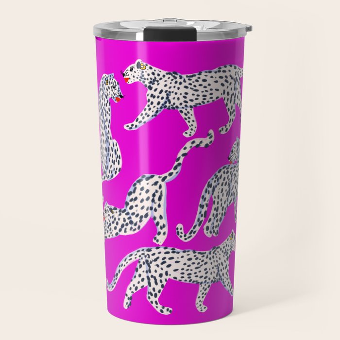 Abstract white leopards with red lips Travel Mug Gallery Image 1