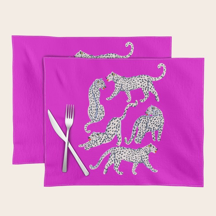 Abstract white leopards with red lips Placemat Gallery Image 1