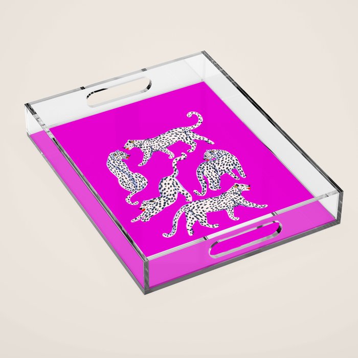 Abstract white leopards with red lips Acrylic Tray Gallery Image 1