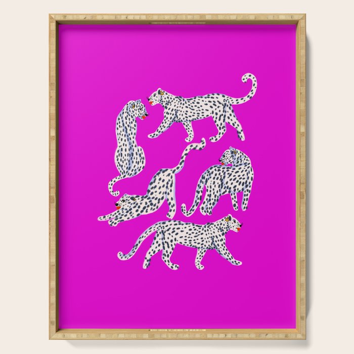 Abstract white leopards with red lips Serving Tray Gallery Image 1