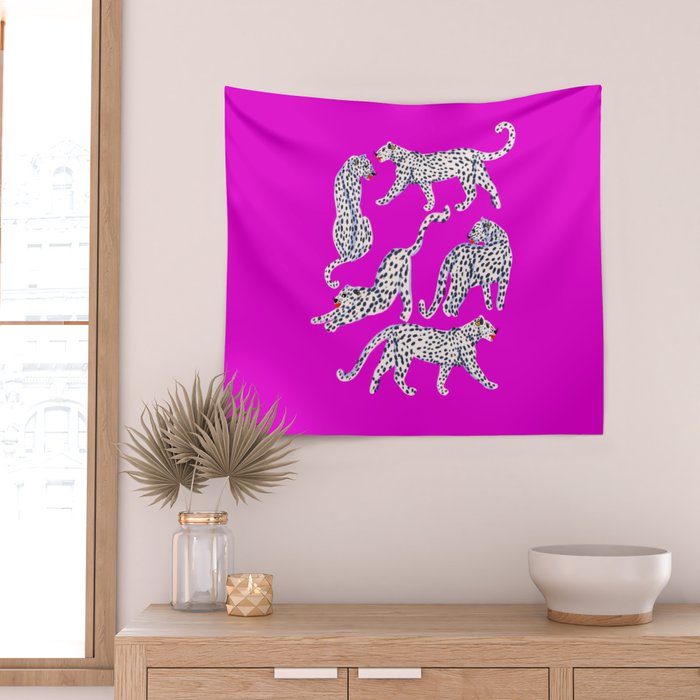 Abstract white leopards with red lips Wall Tapestry Gallery Image 2