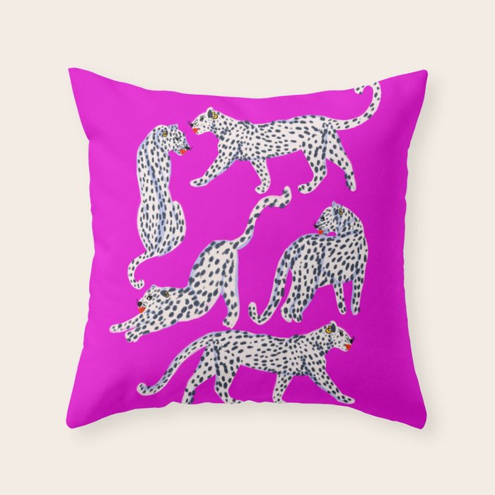 Abstract white leopards with red lips Throw Pillow Gallery Image 6