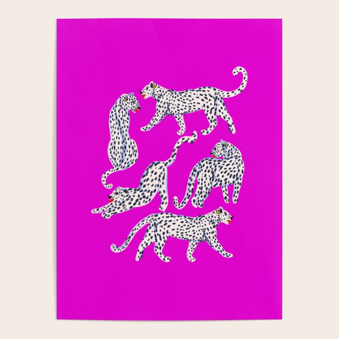 Abstract white leopards with red lips Poster Gallery Image 1