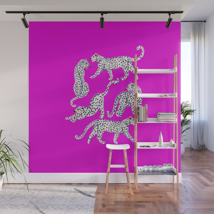 Abstract white leopards with red lips Wall Mural Gallery Image 1