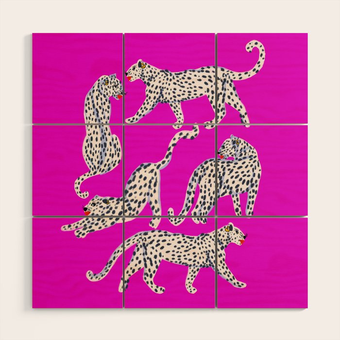Abstract white leopards with red lips Wood Wall Art Gallery Image 1