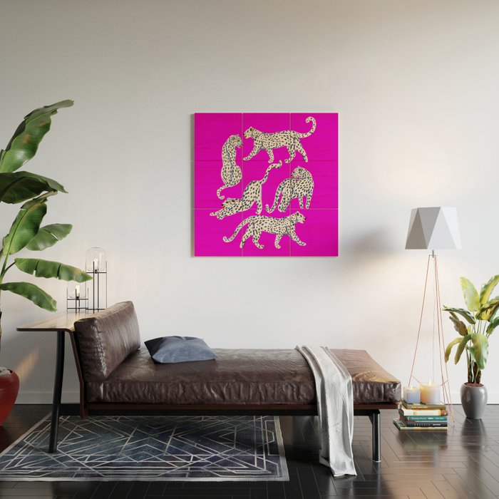 Abstract white leopards with red lips Wood Wall Art Gallery Image 2
