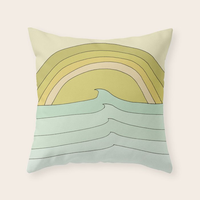 daydreams rainbow waves // retro surf art by surfy birdy Throw Pillow Gallery Image 6