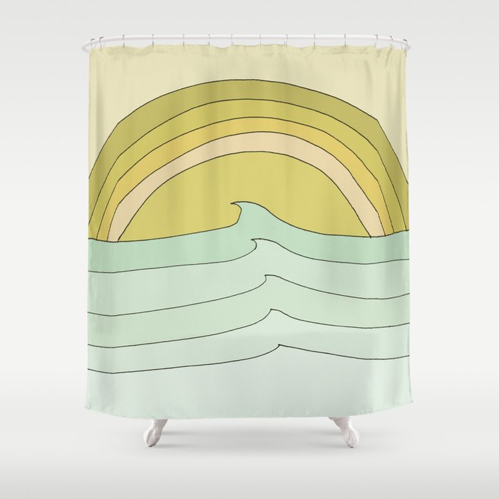 daydreams rainbow waves // retro surf art by surfy birdy Shower Curtain Gallery Image 1