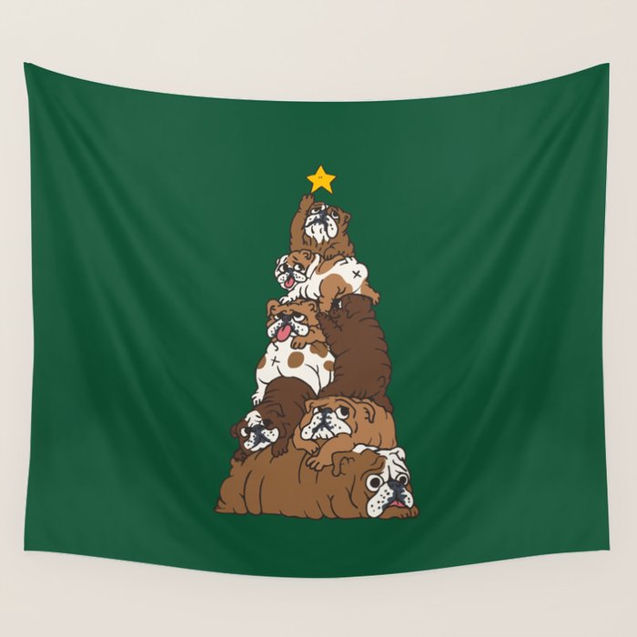 Christmas Tree English Bulldog Wall Tapestry Gallery Image 4