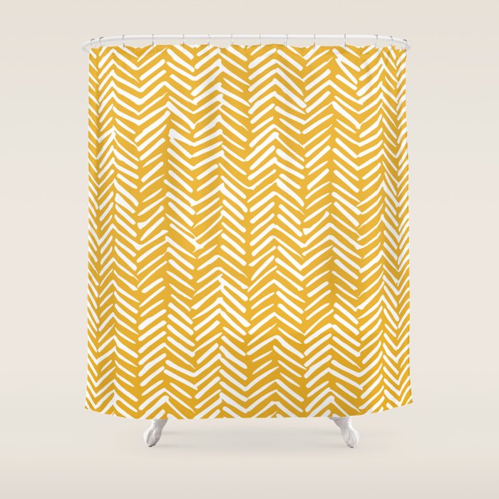 Boho Abstract Herringbone Pattern, Summer Yellow Shower Curtain Gallery Image 1