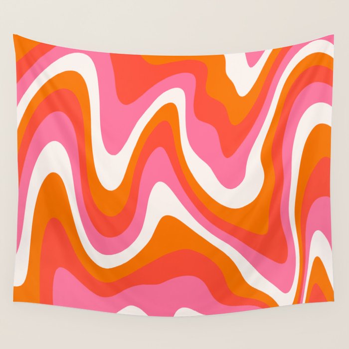 Retro Pink and Orange 70s Abstract Wall Tapestry Gallery Image 1