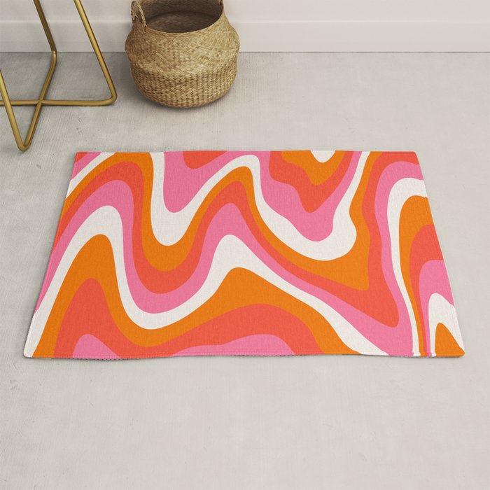 Retro Pink and Orange 70s Abstract Rug Gallery Image 1