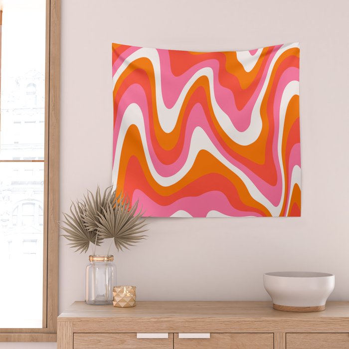 Retro Pink and Orange 70s Abstract Wall Tapestry Gallery Image 2