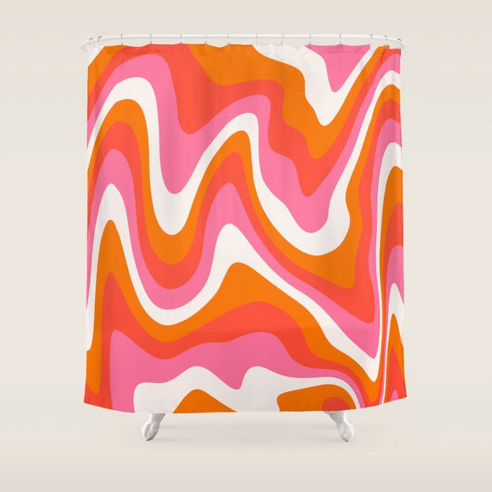 Retro Pink and Orange 70s Abstract Shower Curtain Gallery Image 1