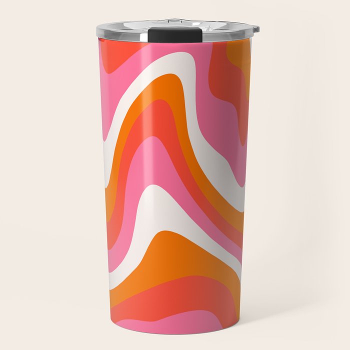 Retro Pink and Orange 70s Abstract Travel Mug Gallery Image 1