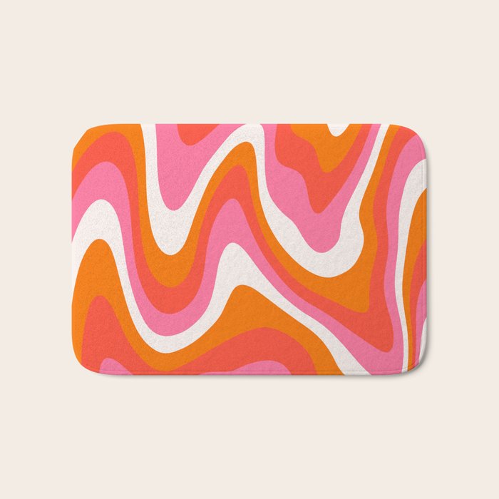 Retro Pink and Orange 70s Abstract Bath Mat Gallery Image 1