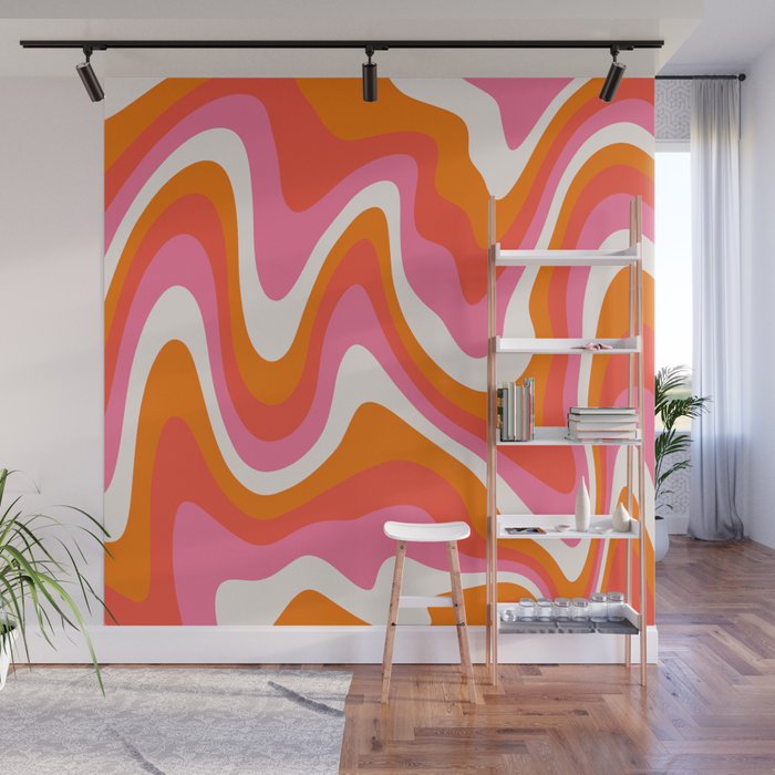 Retro Pink and Orange 70s Abstract Wall Mural Gallery Image 1