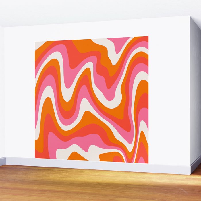 Retro Pink and Orange 70s Abstract Wall Mural Gallery Image 2