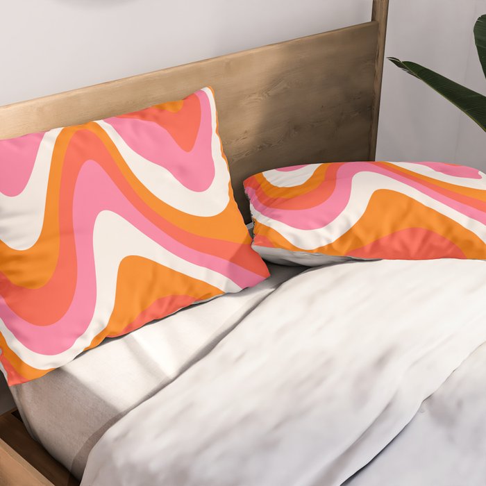 Retro Pink and Orange 70s Abstract Pillow Sham Gallery Image 2