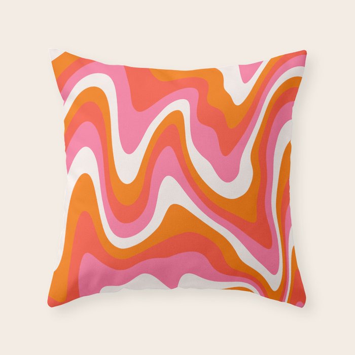 Retro Pink and Orange 70s Abstract Throw Pillow Gallery Image 6