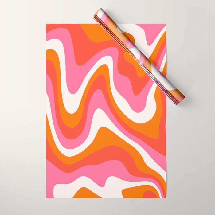Retro Pink and Orange 70s Abstract Wrapping Paper Gallery Image 1