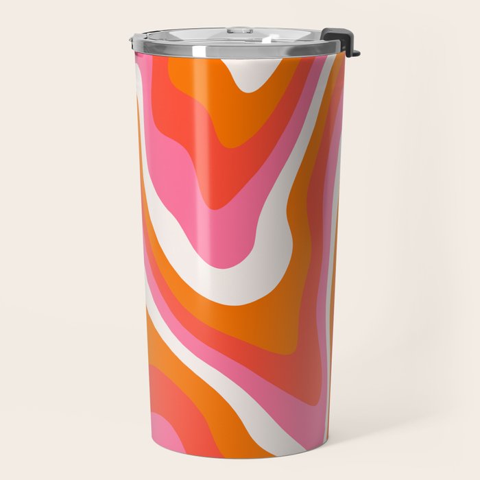 Retro Pink and Orange 70s Abstract Travel Mug Gallery Image 2
