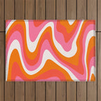 Retro Pink and Orange 70s Abstract Outdoor Rug Gallery Image 1