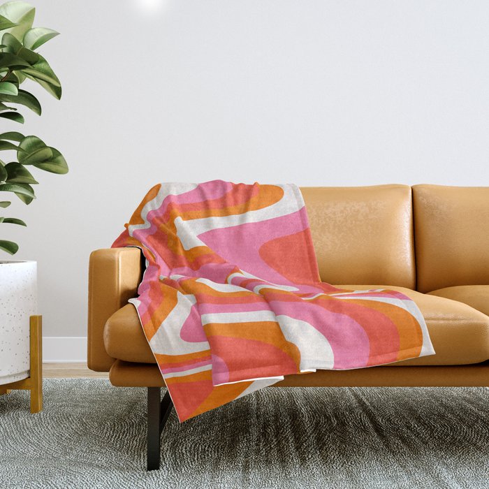 Retro Pink and Orange 70s Abstract Throw Blanket Gallery Image 1
