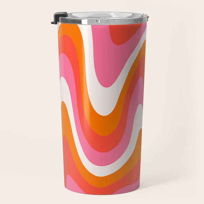 Retro Pink and Orange 70s Abstract Travel Mug Gallery Image 3