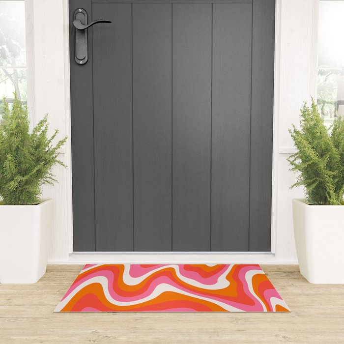 Retro Pink and Orange 70s Abstract Welcome Mat Gallery Image 3
