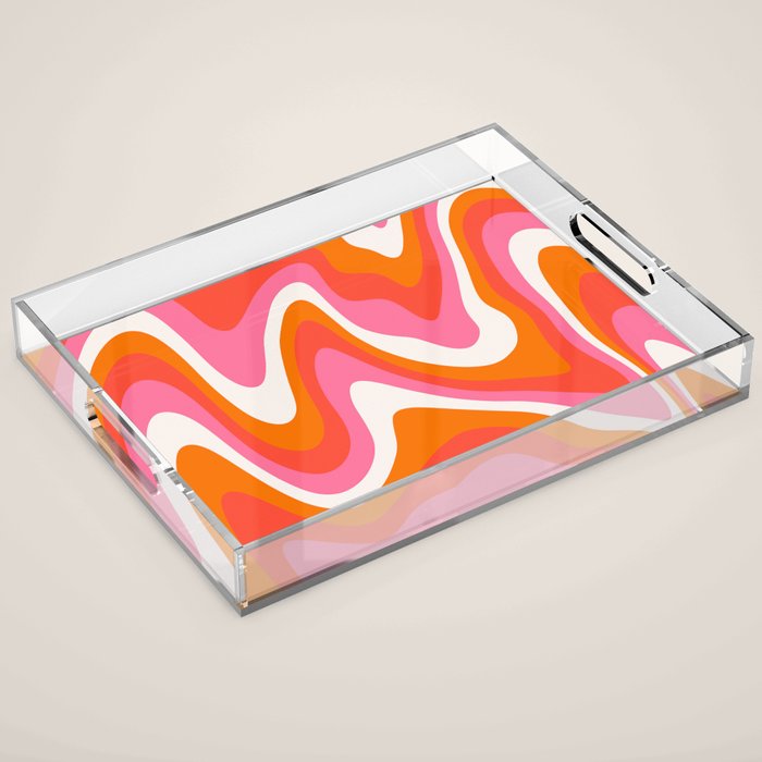 Retro Pink and Orange 70s Abstract Acrylic Tray Gallery Image 1