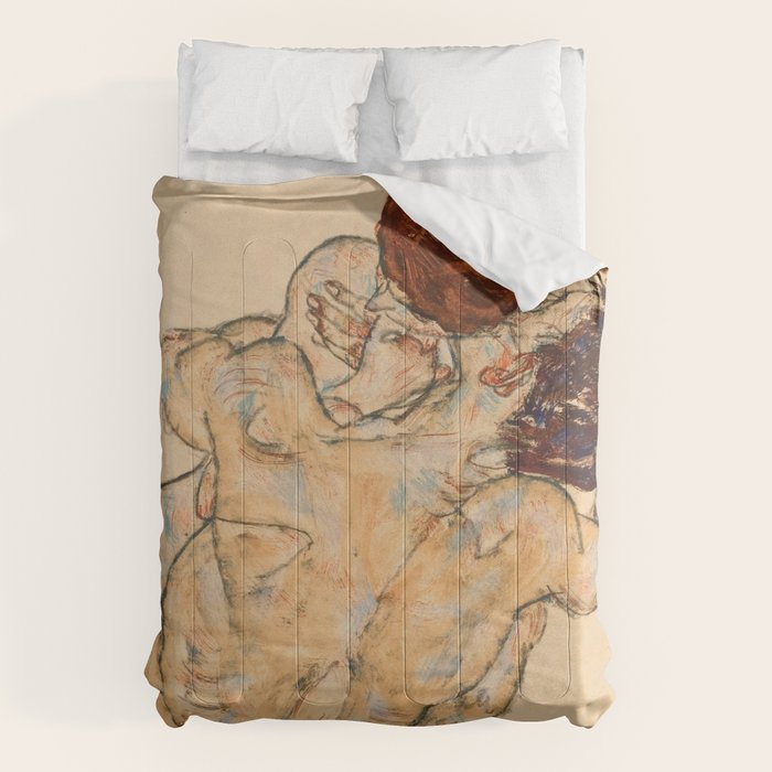 Egon Schiele "Mann und Frau, Umarmung" Comforter Gallery Image 1
