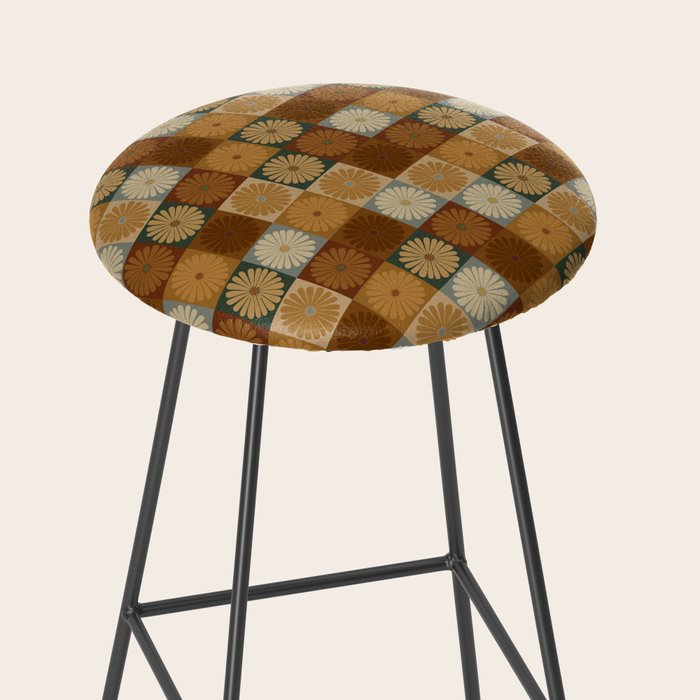 Retro Flowers Check Pattern IV Stool Gallery Image 2