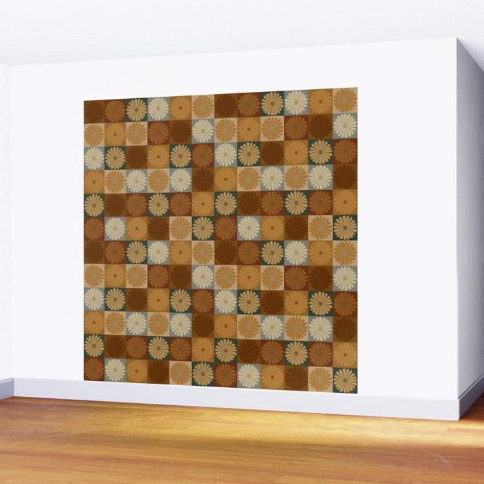 Retro Flowers Check Pattern IV Wall Mural Gallery Image 2