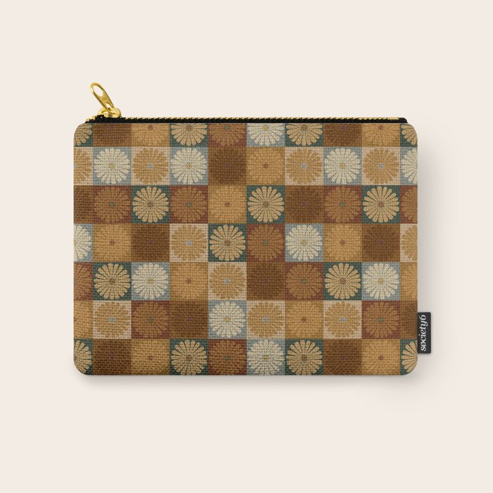 Retro Flowers Check Pattern IV Carry All Pouch Gallery Image 1